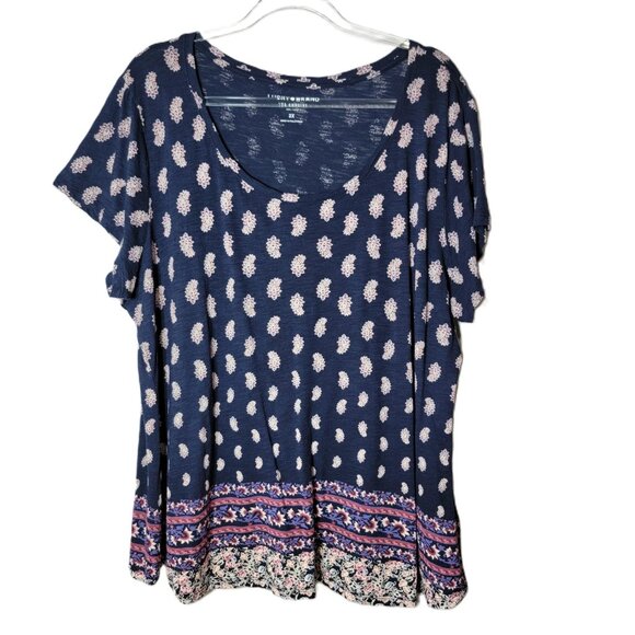 Lucky Brand Paisley Top Plus size 2X Short Sleeve Pullover Stretch - Picture 1 of 6